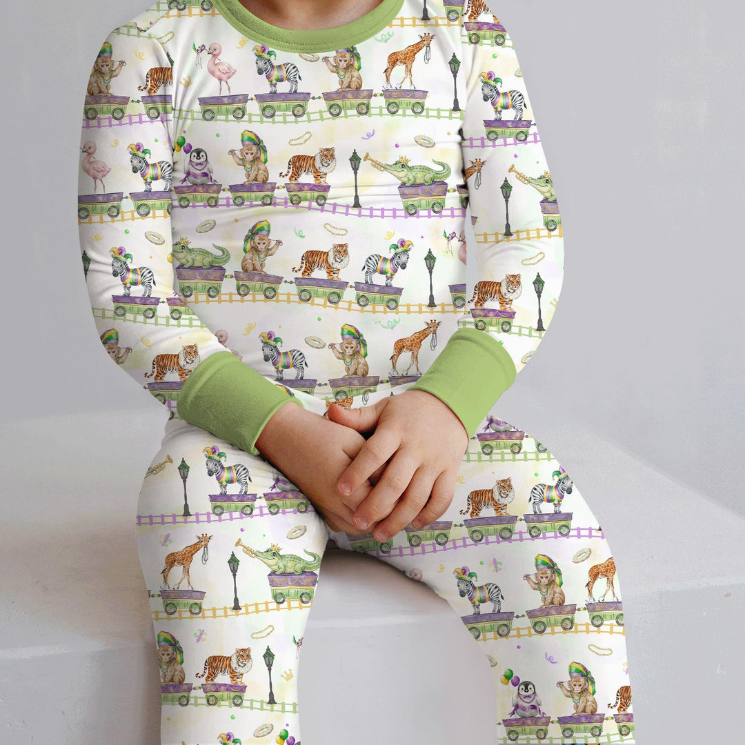 Mardi Gras Jungle Krewe Bamboo Two Piece Long Sleeve Pajama Set