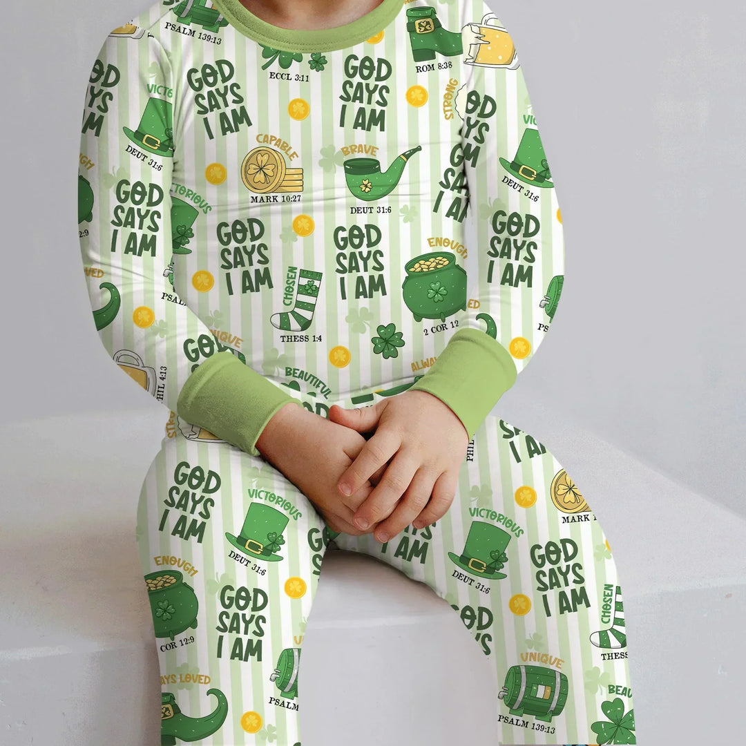 God Says I Am - Lucky & Loved Bamboo Two Piece Long Sleeve Pajama Set