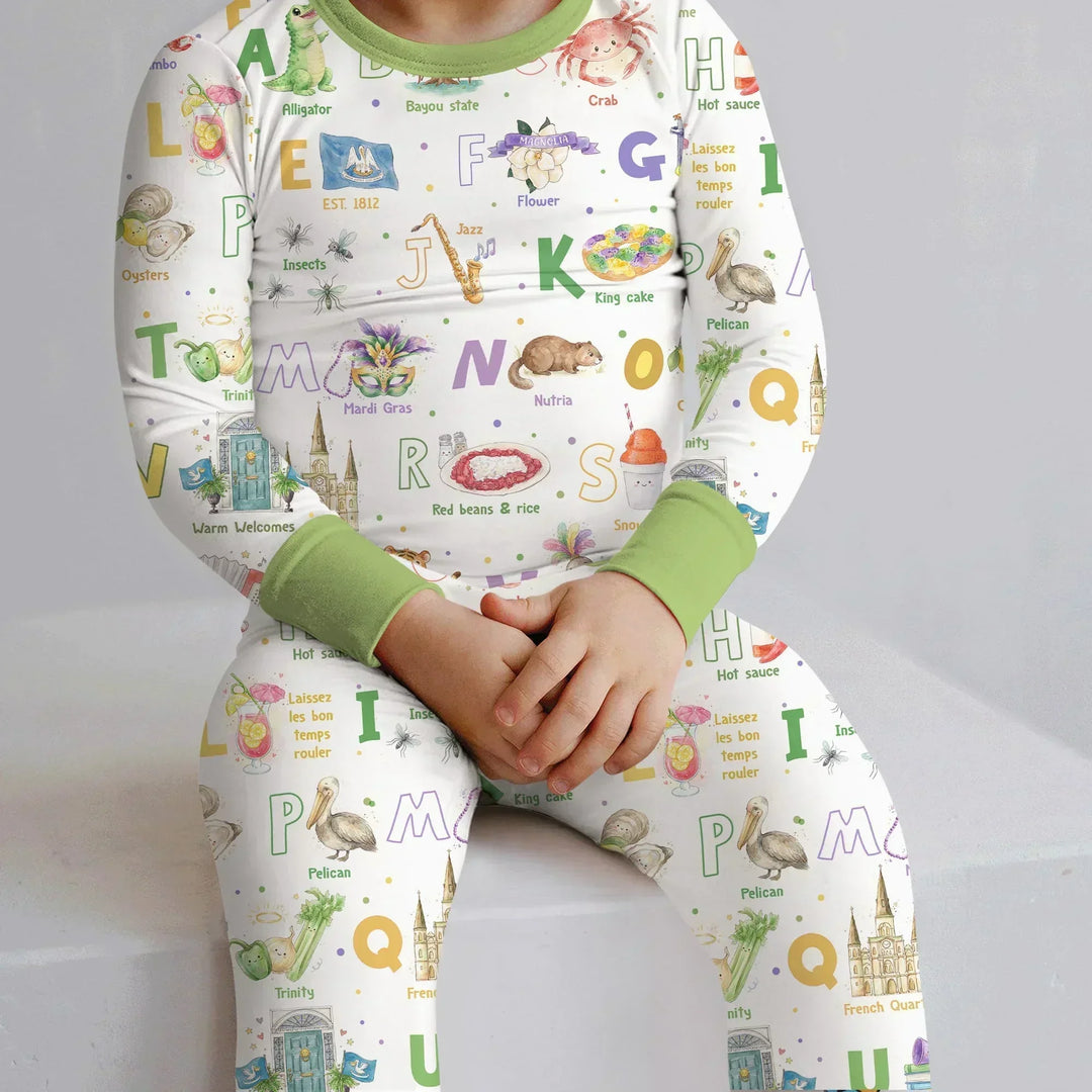 Alphabet of Lousiana Bamboo Two Piece Long Sleeve Pajama Set