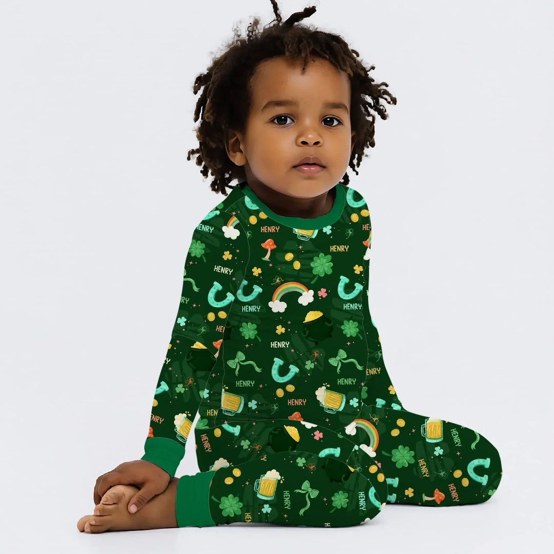 Custom Name Sprinkle Of Luck Bamboo Two Piece Long Sleeve Pajama Set