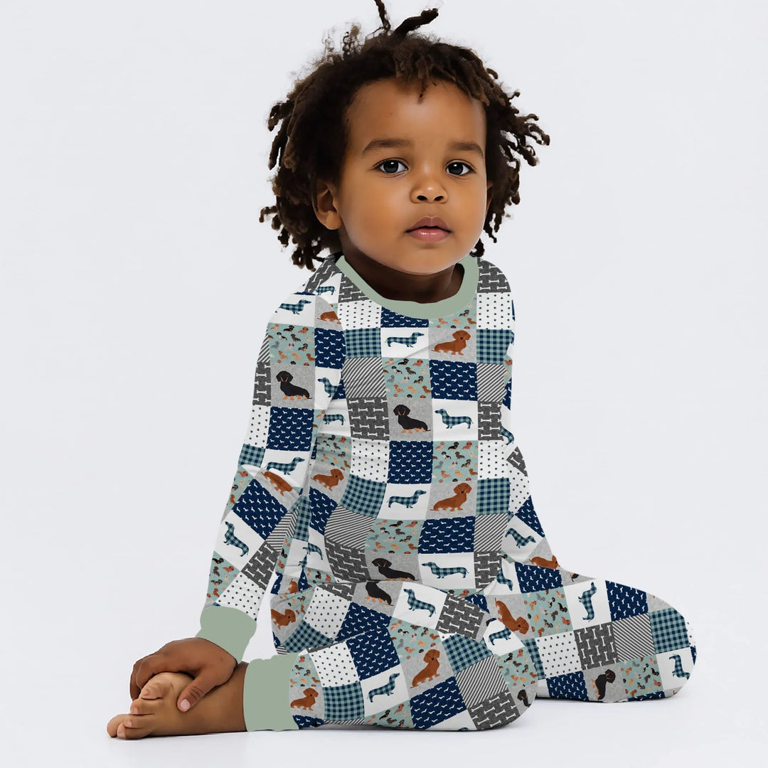Playful Dachshund Delight Bamboo Two Piece Long Sleeve Pajama Set