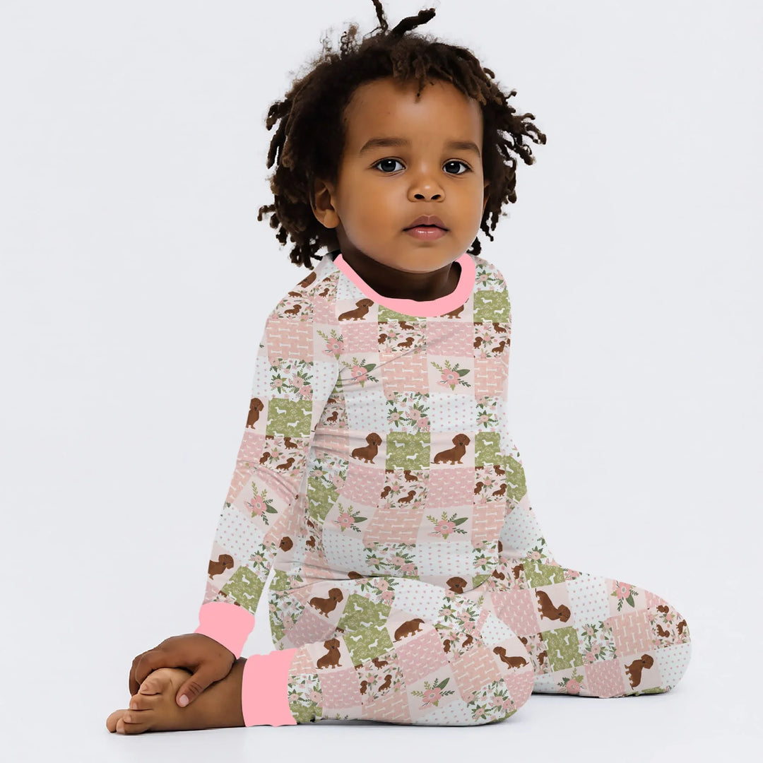 Floral Dachshund Grace Bamboo Two Piece Long Sleeve Pajama Set