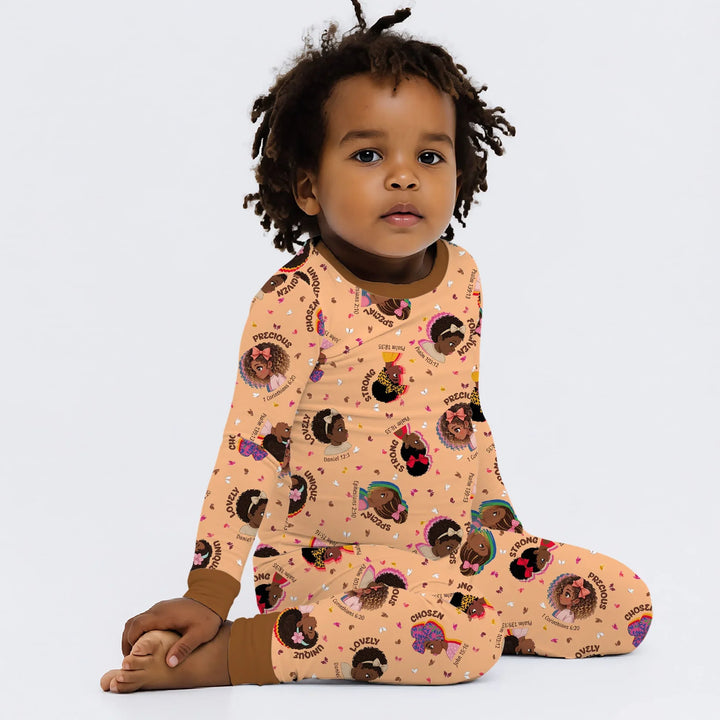 Empowered African Girl Bamboo Two Piece Long Sleeve Pajama Set