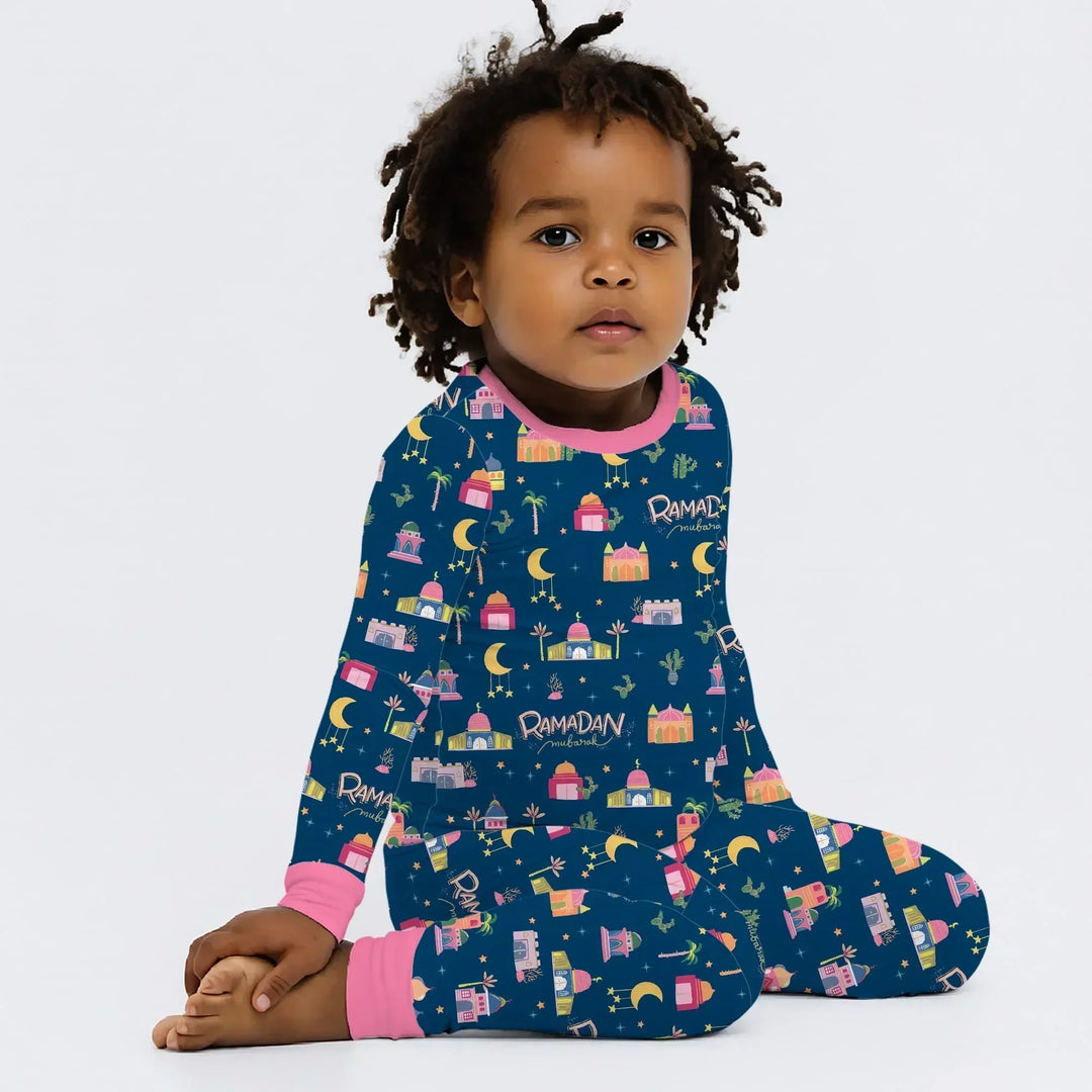 Ramadan Kareem Family Matching Bamboo Two Piece Long Sleeve Pajama Set