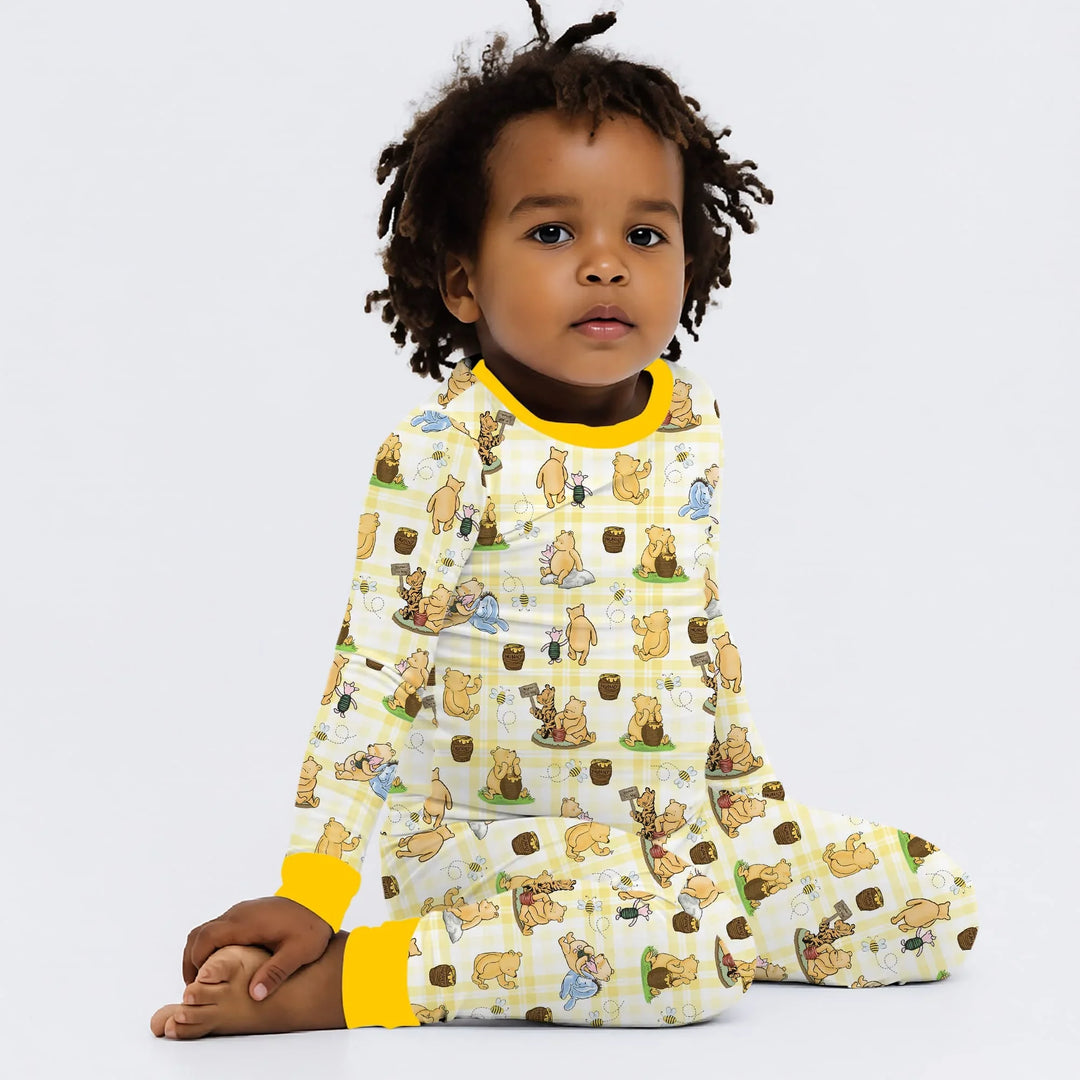 Bear & Friends Yellow Plaid Bamboo Two Piece Long Sleeve Pajama Set