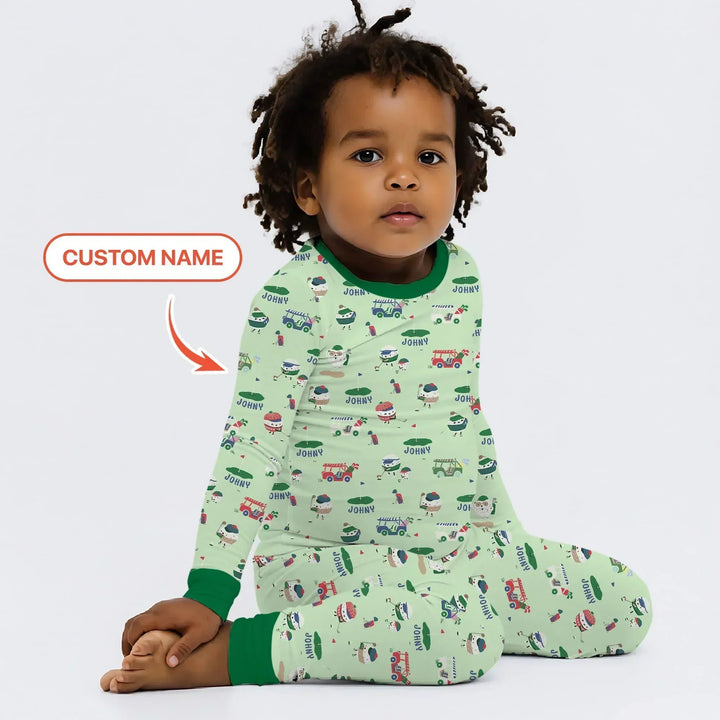 Cute Golf ball Bamboo Two Piece Long Sleeve Pajama Set