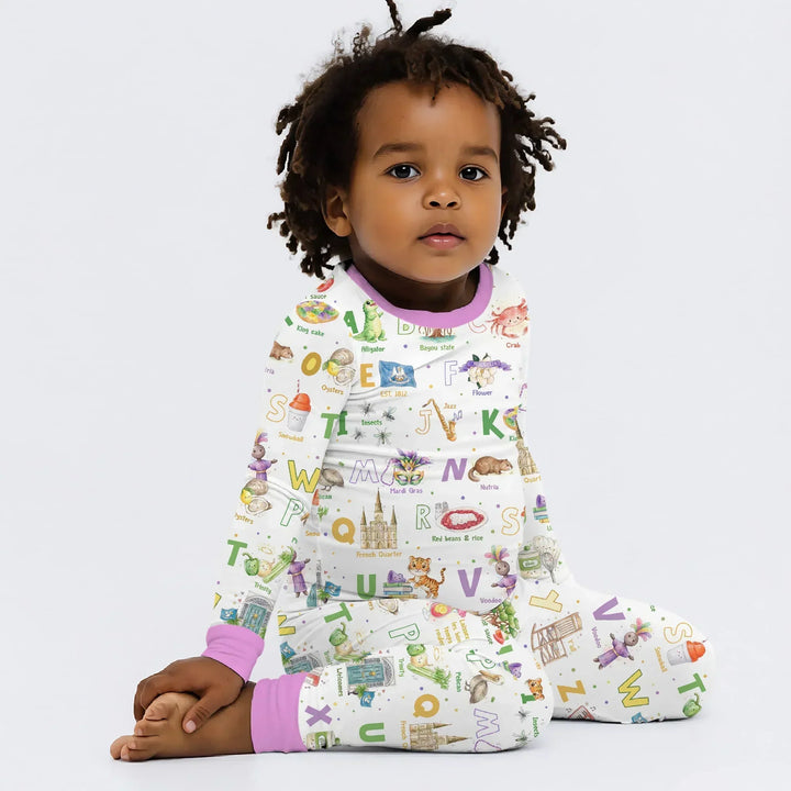 Alphabet of Lousiana Bamboo Two Piece Long Sleeve Pajama Set