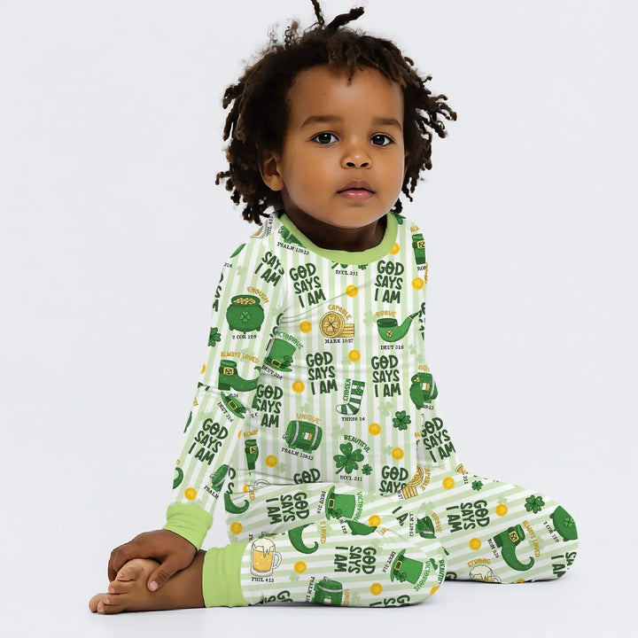 God Says I Am - Lucky & Loved Bamboo Two Piece Long Sleeve Pajama Set