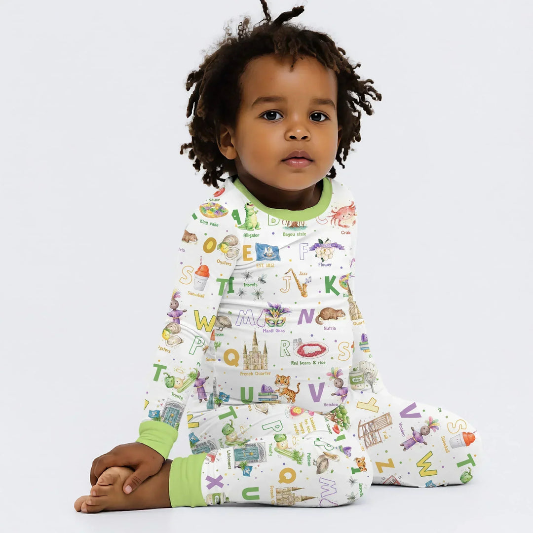 Alphabet of Lousiana Bamboo Two Piece Long Sleeve Pajama Set