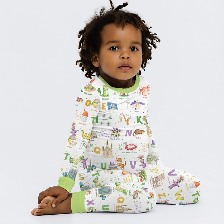 Alphabet of Lousiana Bamboo Two Piece Long Sleeve Pajama Set