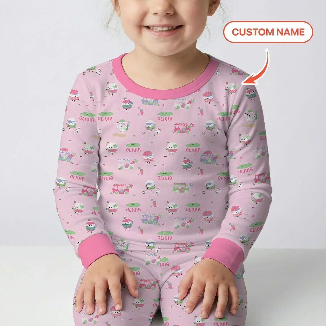 Cute Golf ball Bamboo Two Piece Long Sleeve Pajama Set