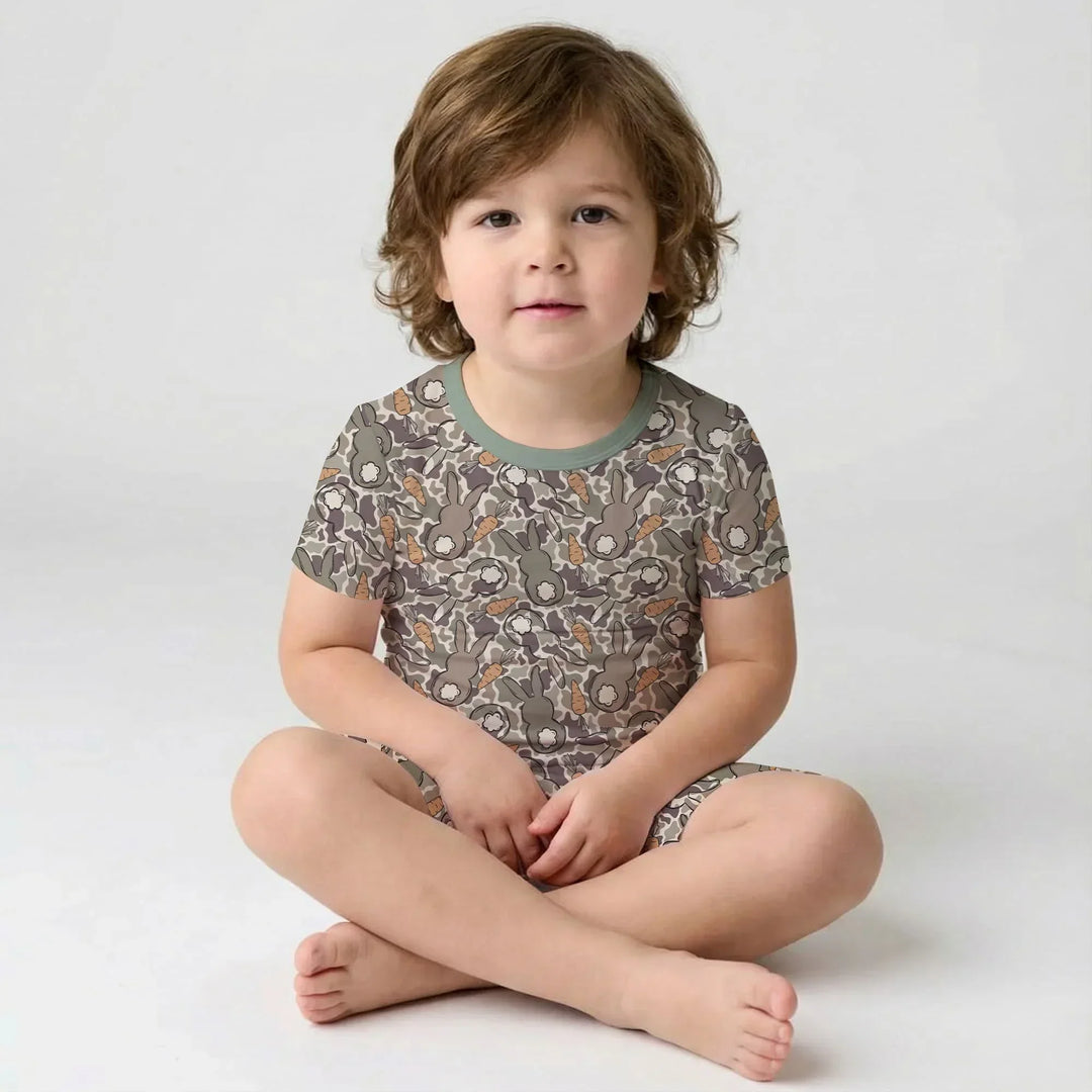 Camo Easter Bunny Bamboo Two Piece Short Sleeve Shorts Pajama Set
