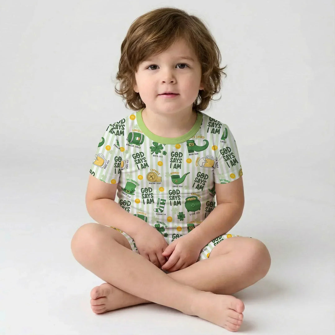 God Says I Am - Lucky & Loved Bamboo Two Piece Short Sleeve Shorts Pajama Set