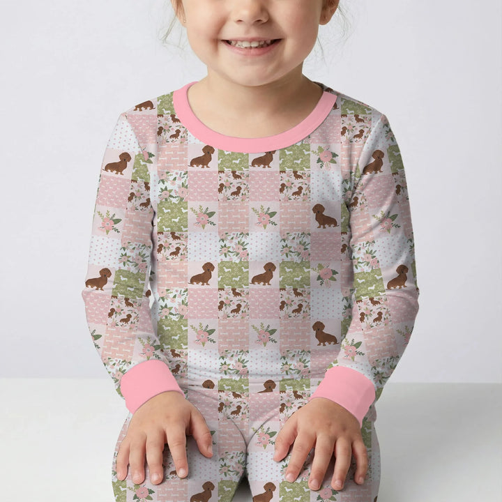 Floral Dachshund Grace Bamboo Two Piece Long Sleeve Pajama Set