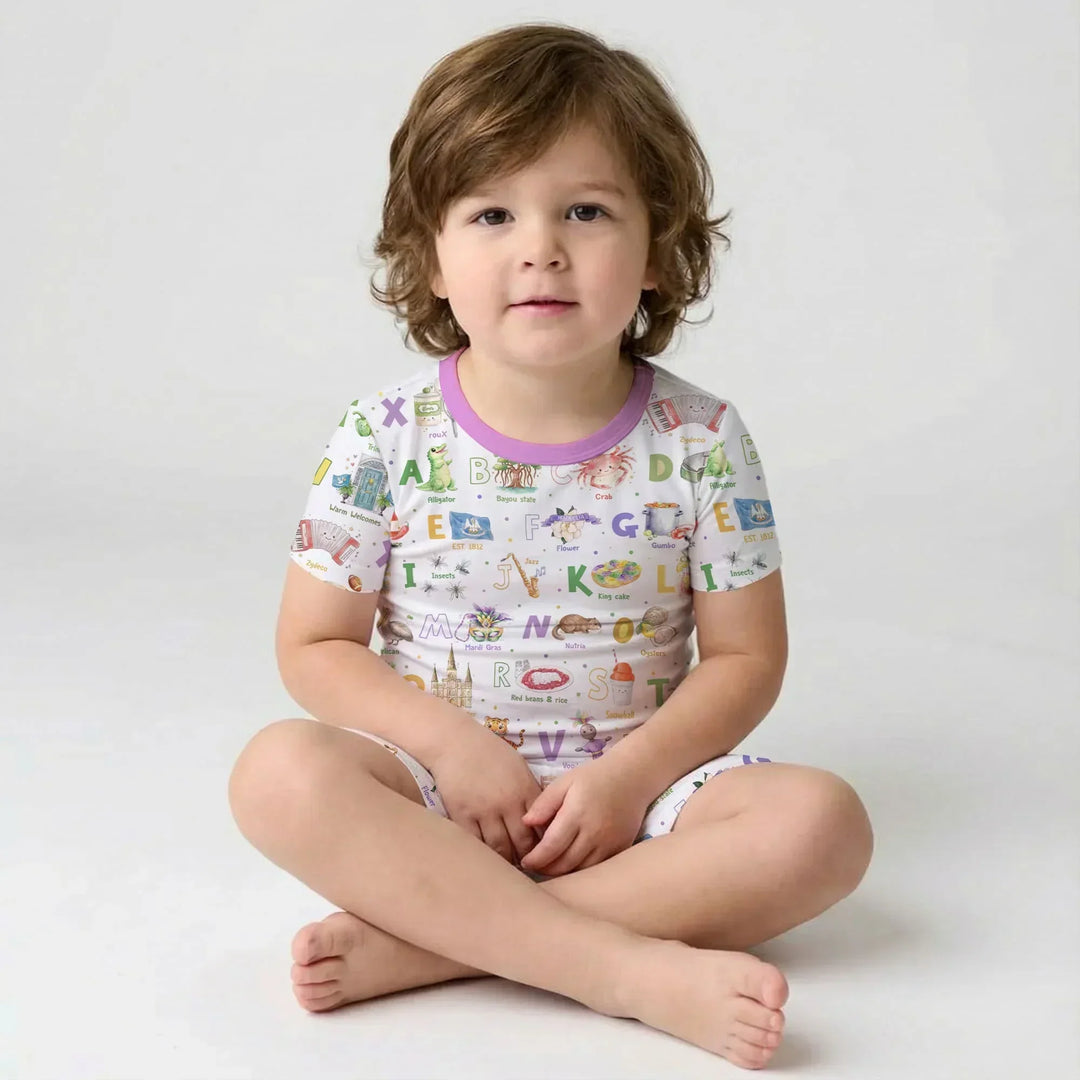 Alphabet of Lousiana Bamboo Two Piece Short Sleeve Shorts Pajama Set