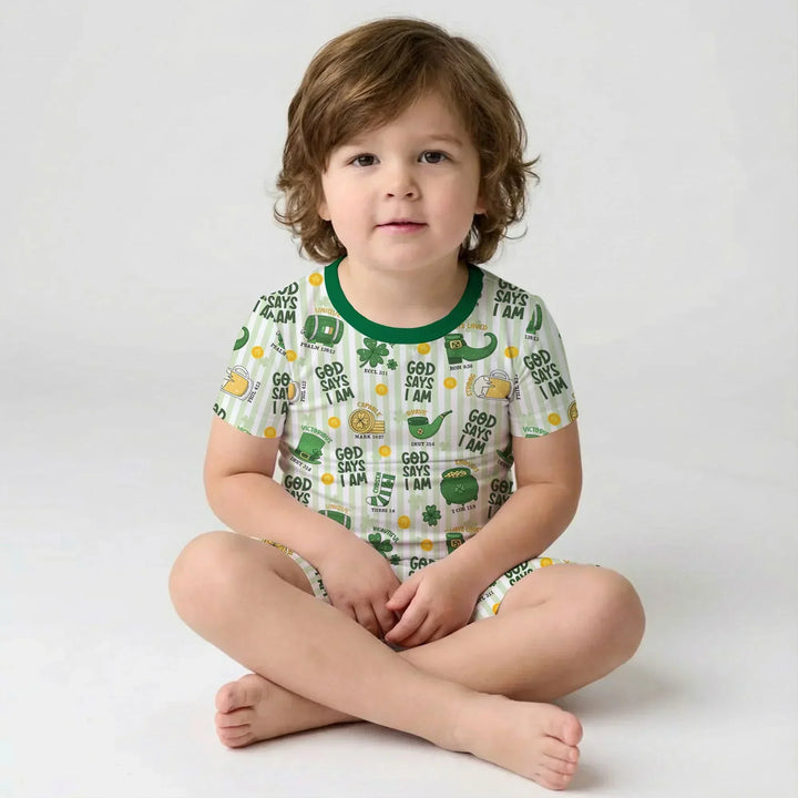God Says I Am - Lucky & Loved Bamboo Two Piece Short Sleeve Shorts Pajama Set