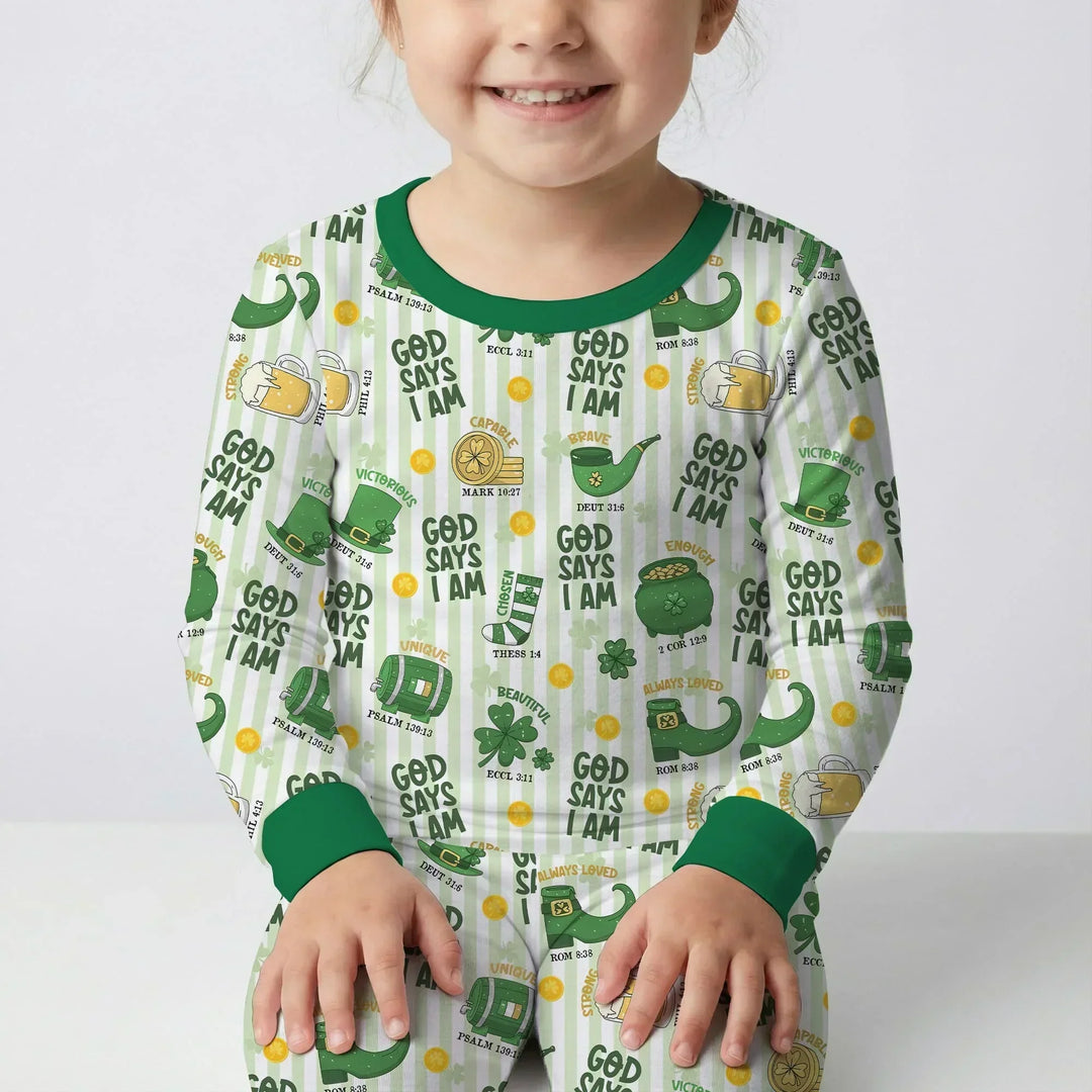 God Says I Am - Lucky & Loved Bamboo Two Piece Long Sleeve Pajama Set