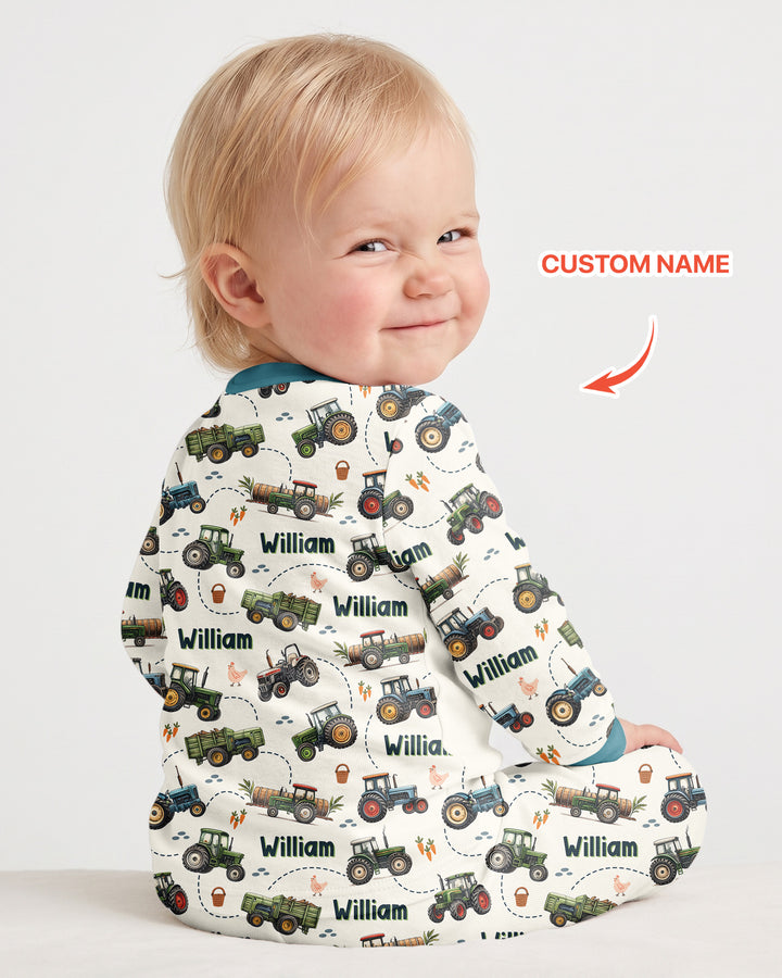You Can Never Have Too Many Tractors Custom Name Bamboo Two Piece Long Sleeve Pajama Set
