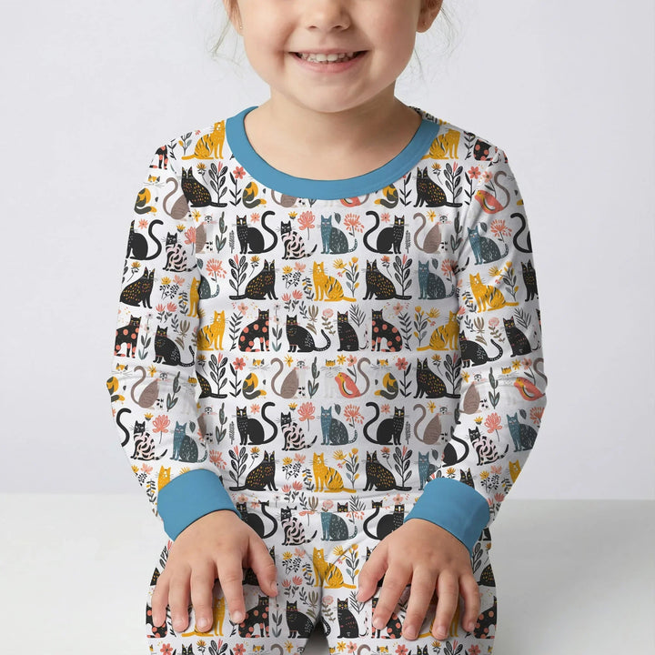 Botanical Cats Bamboo Two Piece Long Sleeve Pajama Set
