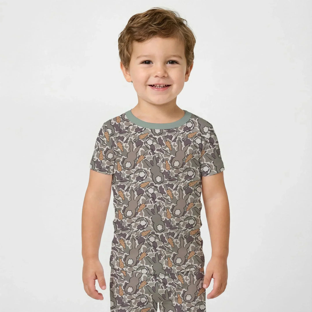 Camo Easter Bunny Bamboo Two Piece Short Sleeve Pajama Set