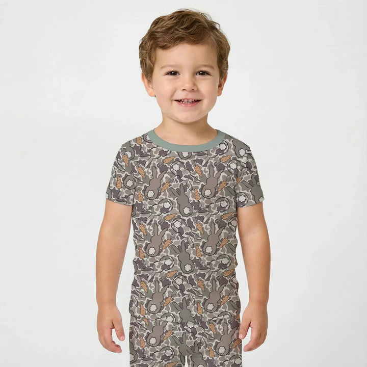 Camo Easter Bunny Bamboo Two Piece Short Sleeve Pajama Set