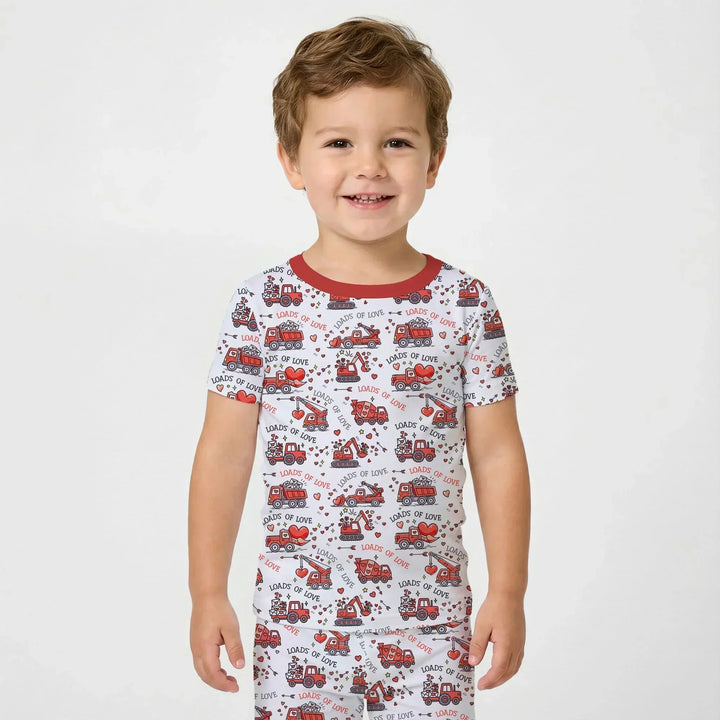 Construction Trucks Loads of Love Bamboo Two Piece Short Sleeve Pajama Set