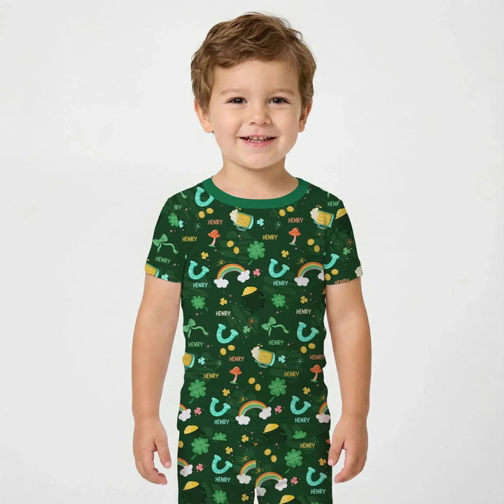 Custom Name Sprinkle Of Luck Bamboo Two Piece Short Sleeve Pajama Set