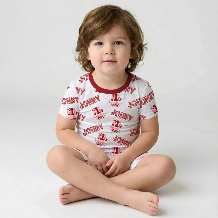 Custom Name My 1st Valentine's Day Bamboo Two Piece Short Sleeve Shorts Pajama Set
