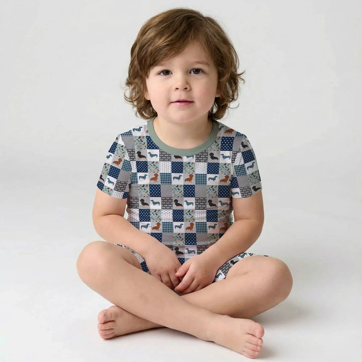 Playful Dachshund Delight Bamboo Two Piece Short Sleeve Shorts Pajama Set