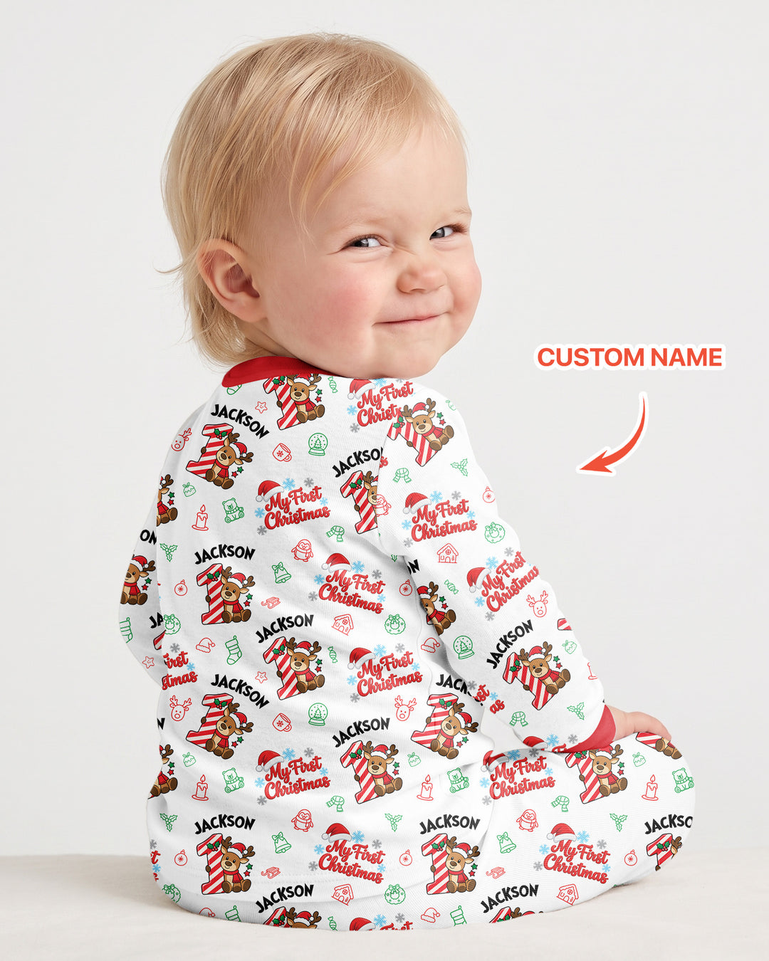 Custom Name My First Candy Cane Christmas Bamboo Two Piece Long Sleeve Pajama Set