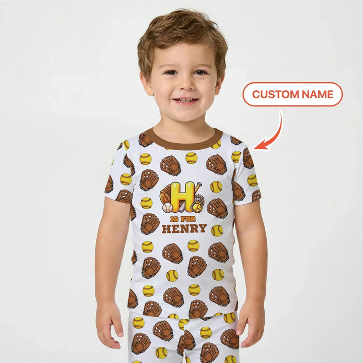 Softball Patterns Customized Bamboo Two Piece Short Sleeve Pajama Set