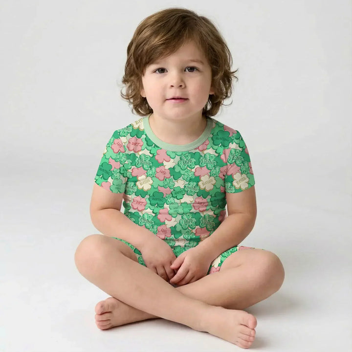 Lucky Vibes Shamrock Bamboo Two Piece Short Sleeve Shorts Pajama Set