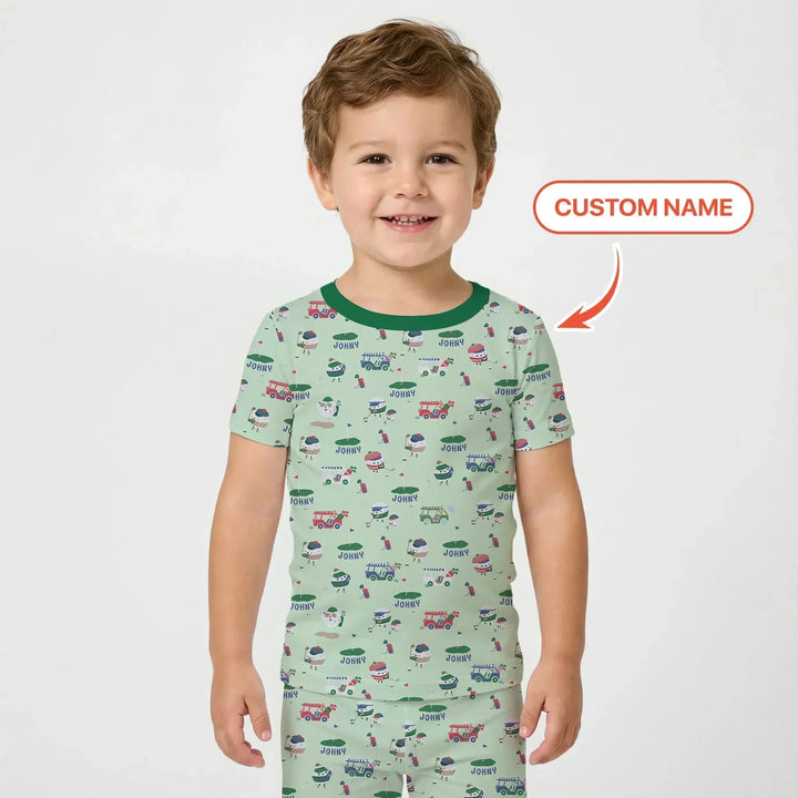 Cute Golf ball Bamboo Two Piece Short Sleeve Pajama Set