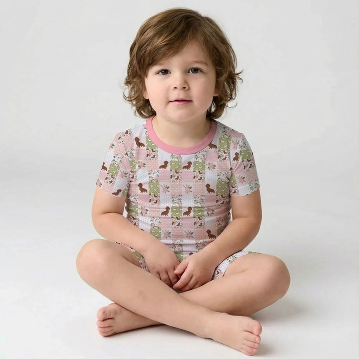 Floral Dachshund Grace Bamboo Two Piece Short Sleeve Shorts Pajama Set
