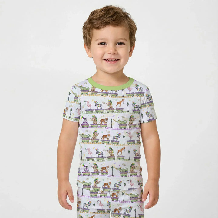Mardi Gras Jungle Krewe Bamboo Two Piece Short Sleeve Pajama Set