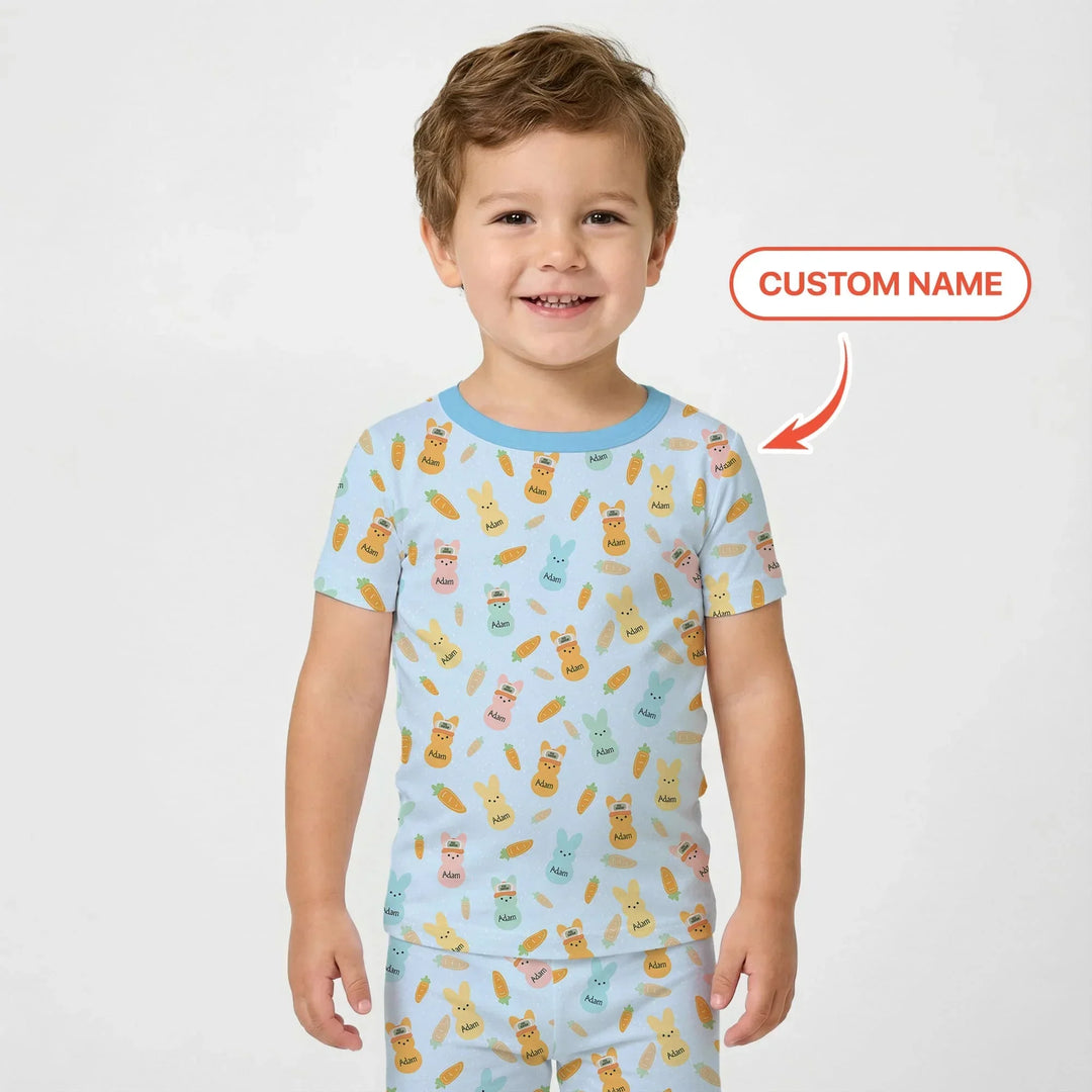 Custom Name Easter Bunny Bamboo Two Piece Short Sleeve Pajama Set