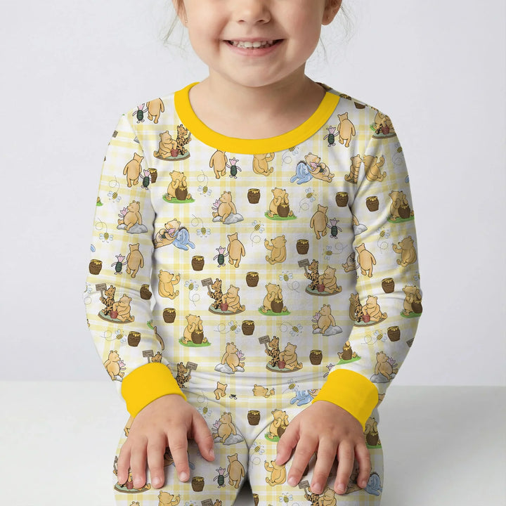 Bear & Friends Yellow Plaid Bamboo Two Piece Long Sleeve Pajama Set