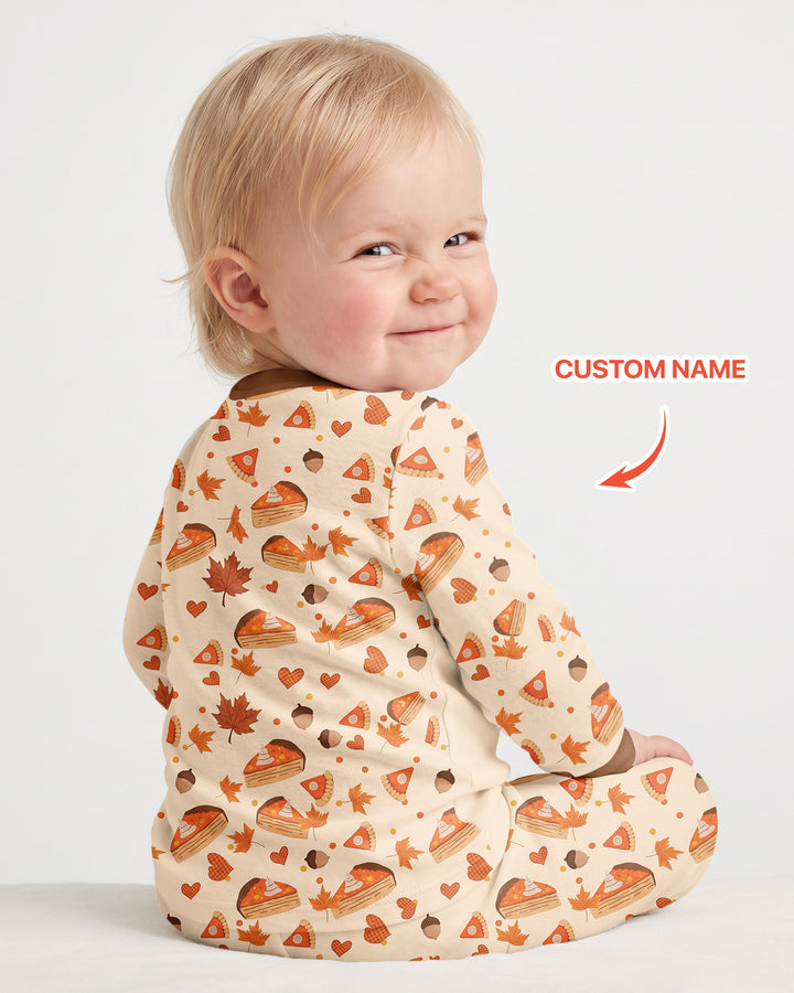 Custom Name My First Thanksgiving Bamboo Two Piece Long Sleeve Pajama Set