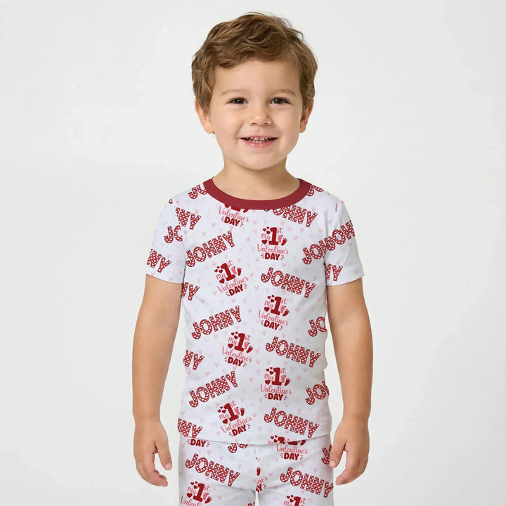 Custom Name My 1st Valentine's Day Bamboo Two Piece Short Sleeve Pajama Set