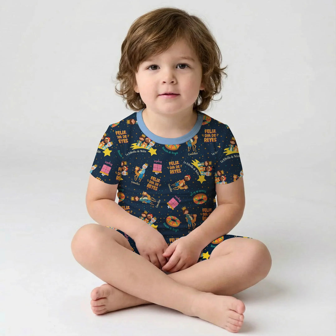 Feliz Dia de Reyes Bamboo Two Piece Short Sleeve Shorts Pajama Set