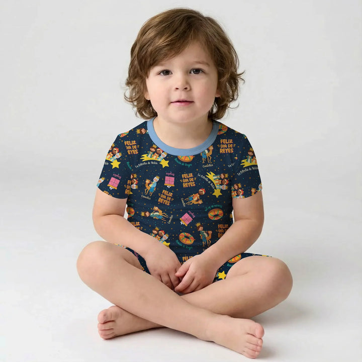 Feliz Dia de Reyes Bamboo Two Piece Short Sleeve Shorts Pajama Set
