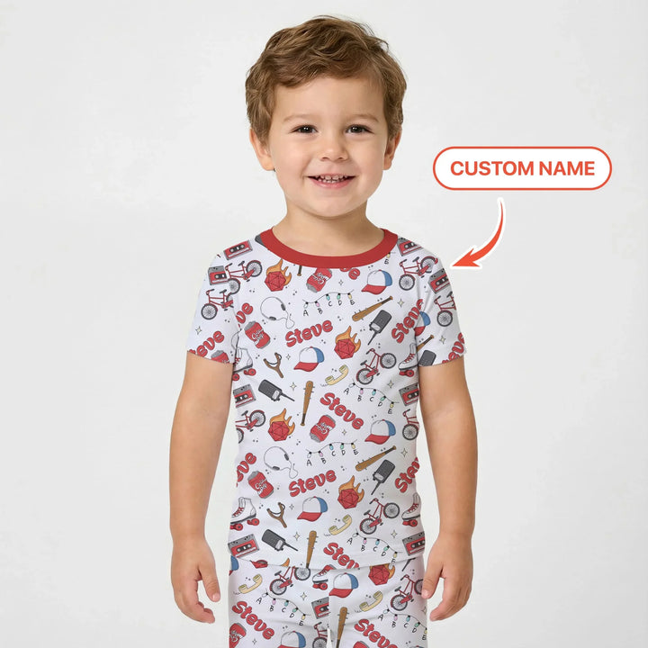 Custom Name Kids Adventure Bamboo Two Piece Short Sleeve Pajama Set