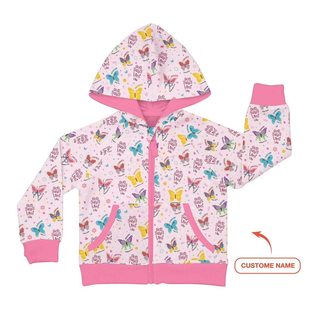 God Says I Am Girl Custom Name Bamboo Zip Hoodie