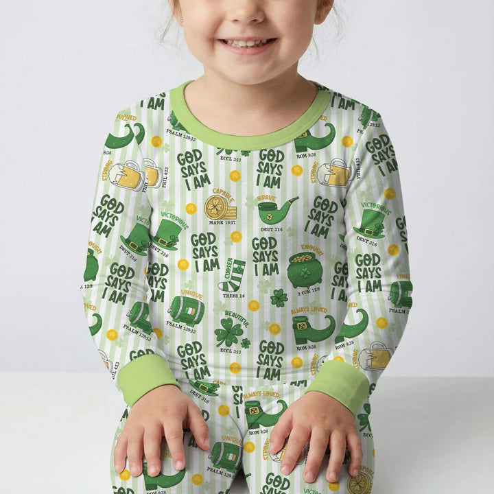 God Says I Am - Lucky & Loved Bamboo Two Piece Long Sleeve Pajama Set