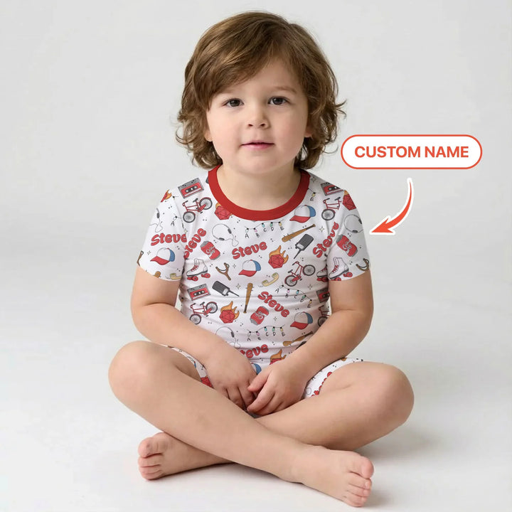 Custom Name Kids Adventure Bamboo Two Piece Short Sleeve Shorts Pajama Set