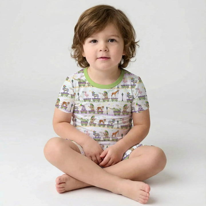 Mardi Gras Jungle Krewe Bamboo Two Piece Short Sleeve Shorts Pajama Set