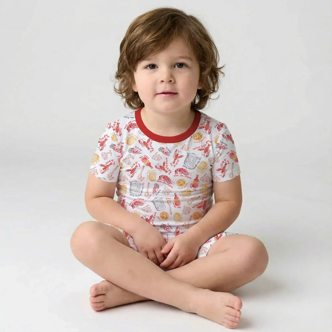 Crawfish Boil Bamboo Two Piece Short Sleeve Shorts Pajama Set