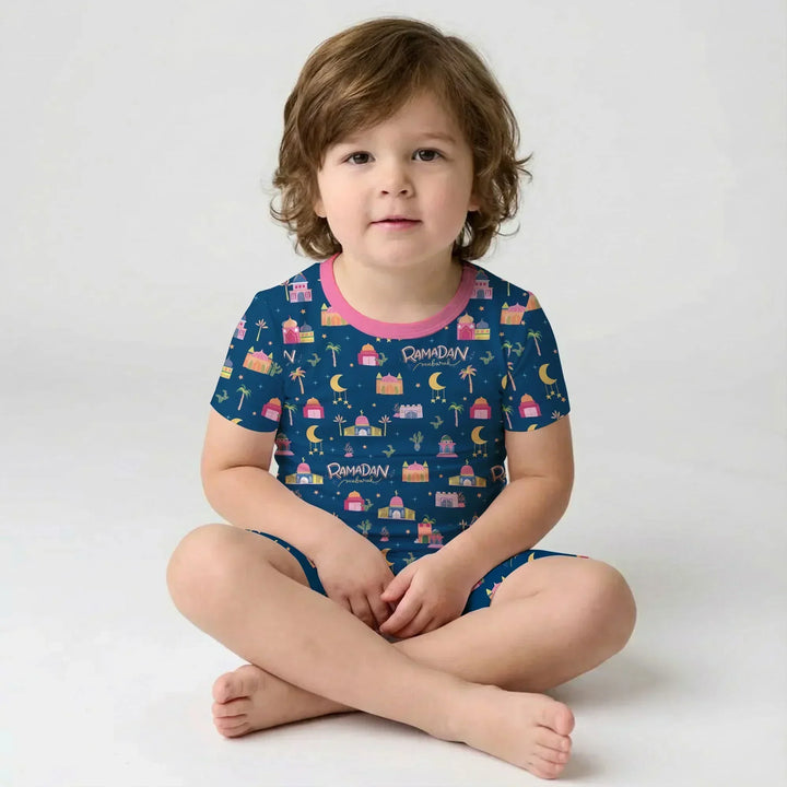 Ramadan Kareem Family Matching Bamboo Two Piece Short Sleeve Shorts Pajama Set
