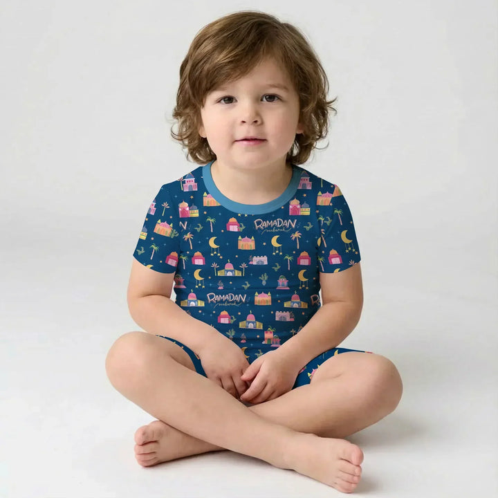 Ramadan Kareem Family Matching Bamboo Two Piece Short Sleeve Shorts Pajama Set