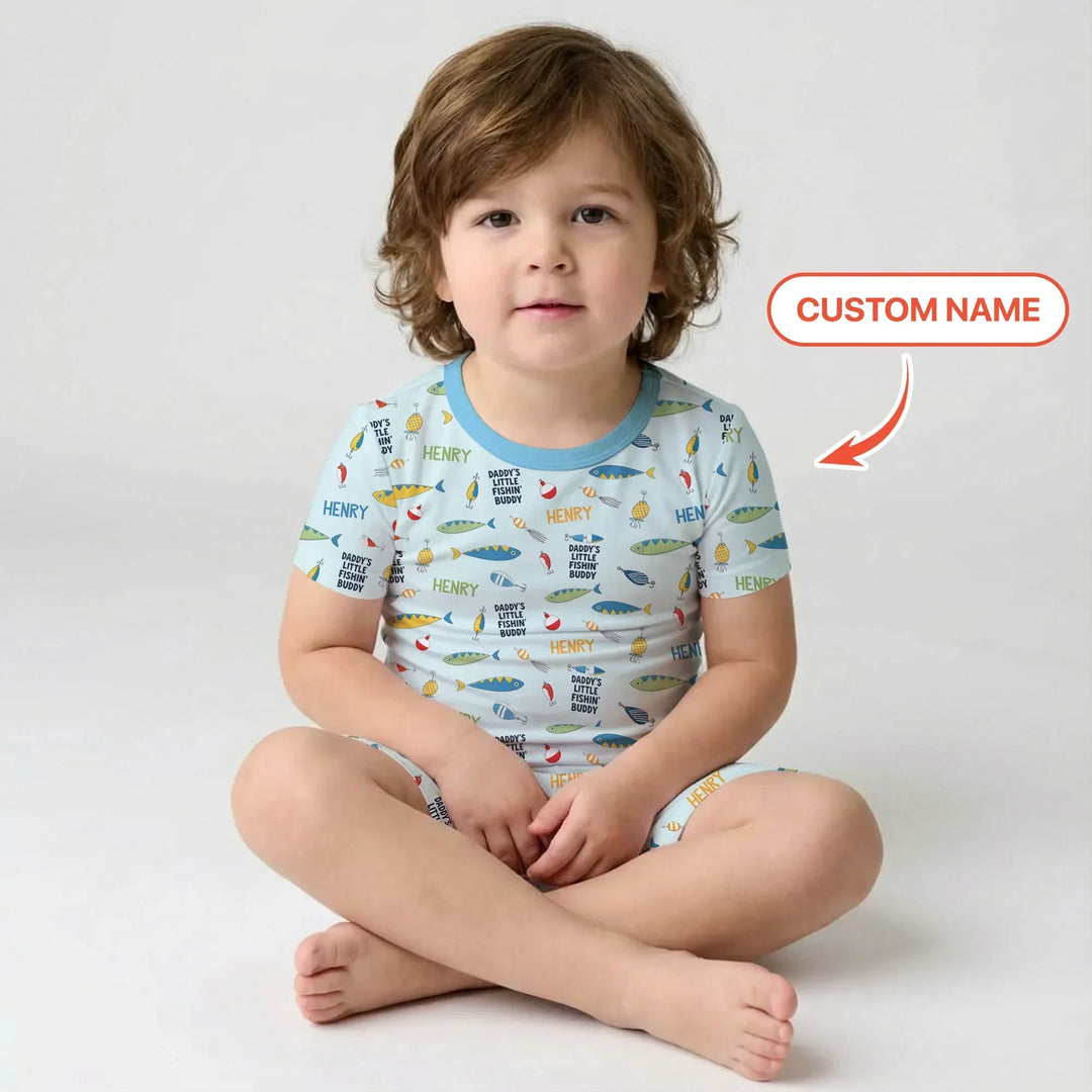 Fishing Squad Family Matching Bamboo Two Piece Short Sleeve Shorts Pajama Set